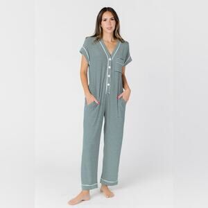 Called to Surf Brass And Roe Striped Pajama Lounge Jumpsuit Green Size XS